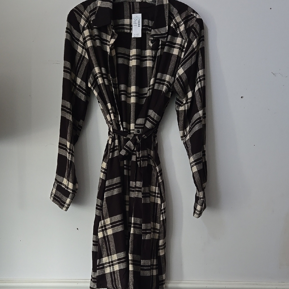 Plaid Black, White, and Cream Women's Dress